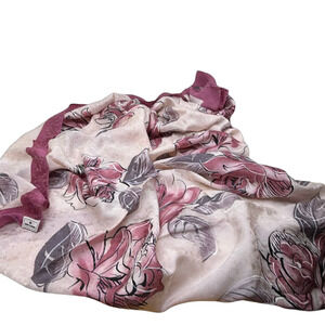 Mila Schön Cream Floral Print Silk Scarf